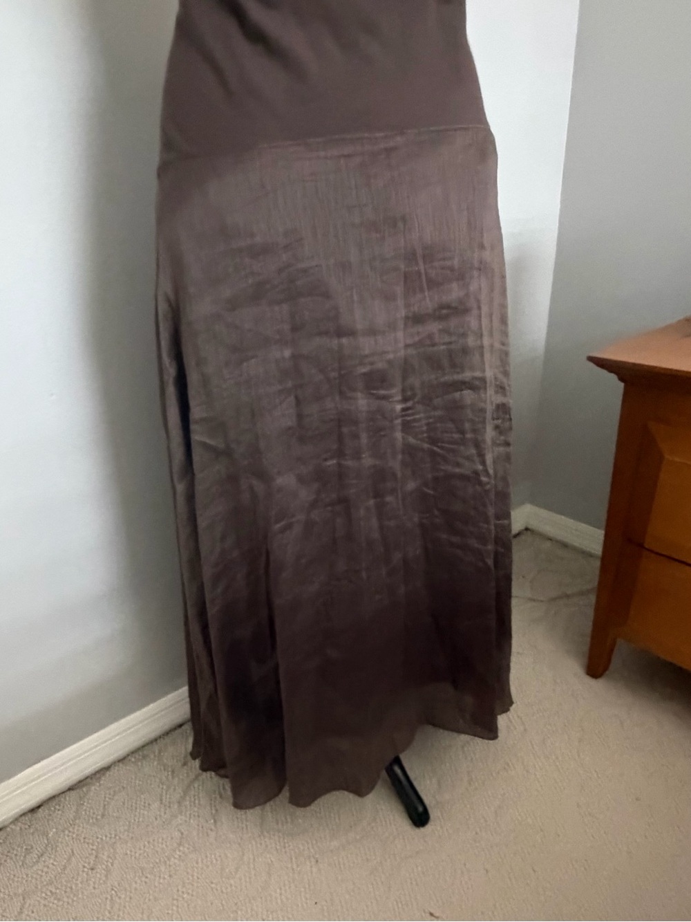 Eileen Fisher Dark Brown High-Low linen Satin Skirt - Picture 7 of 16